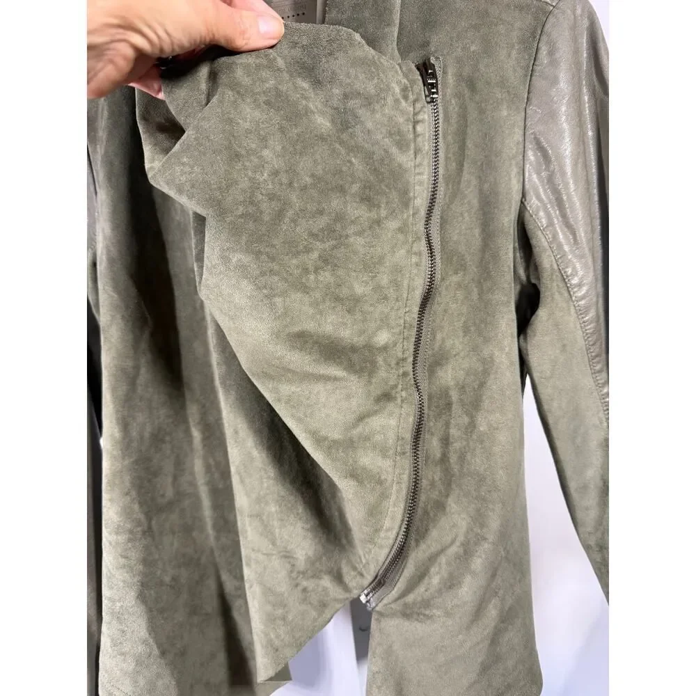 BLANK NYC Women's Faux Suede/Leather Asymmetrical Zip Front Jacket Green Size XS
